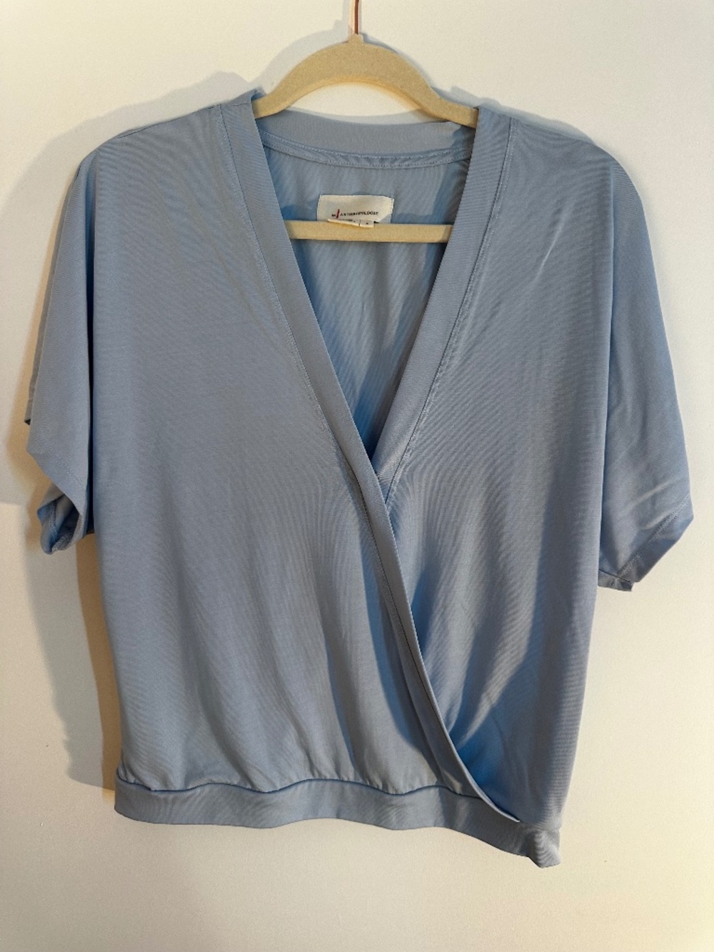 EUC Like New Anthropologie Ayla Surplice Faux Wrap Light Blue Top - size S